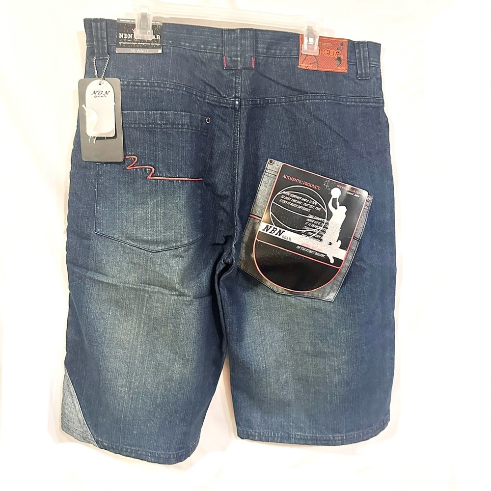 NBN Gear NWT Denim Shorts Size 38 Blue Patchwork Skater Grunge Hip Hop - Picture 5 of 11